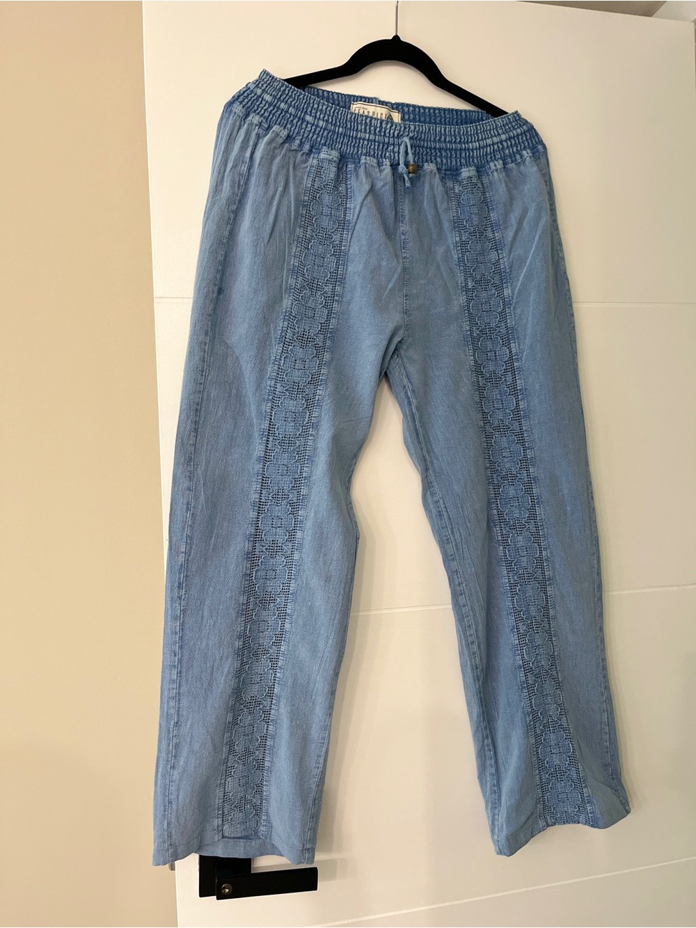 Seaspice Resort Wear Blue Peruvian Cotton Crochet Pants Size M